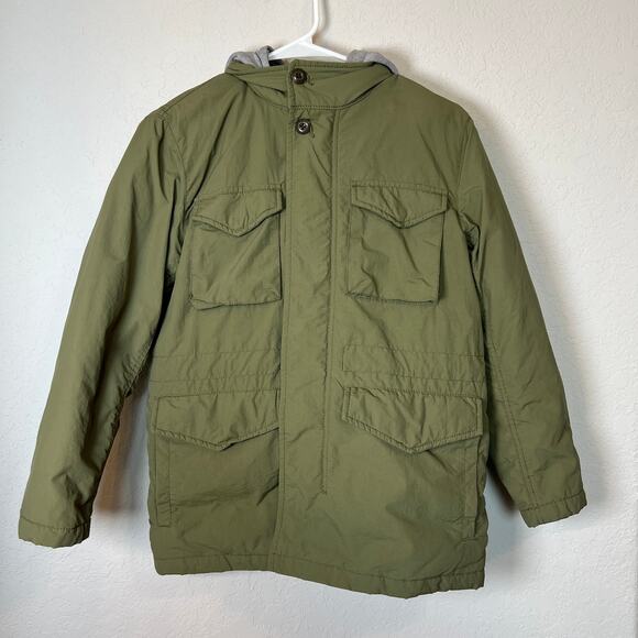Gap Kids Other - Gap Kids Green Nylon Winter Coat with Cotton Gray Hood Size L